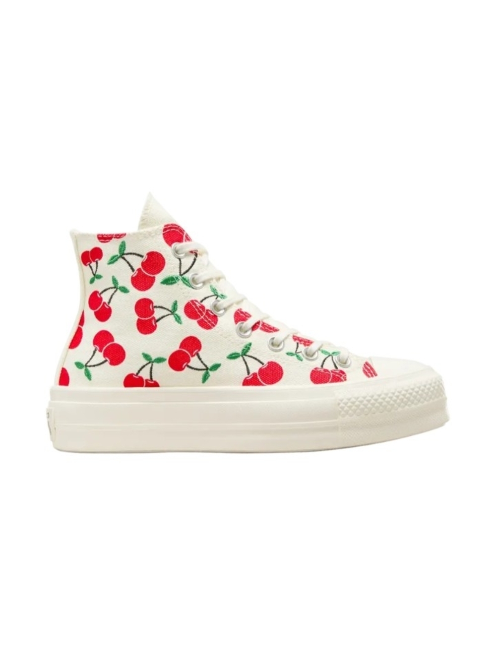 Converse Allstar White High-Top Platform Sneakers with Red Cherry Print